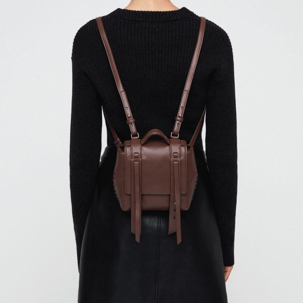 All Saints Fin Burgundy Leather Convertible Mini Backpack & Crossbody Bag